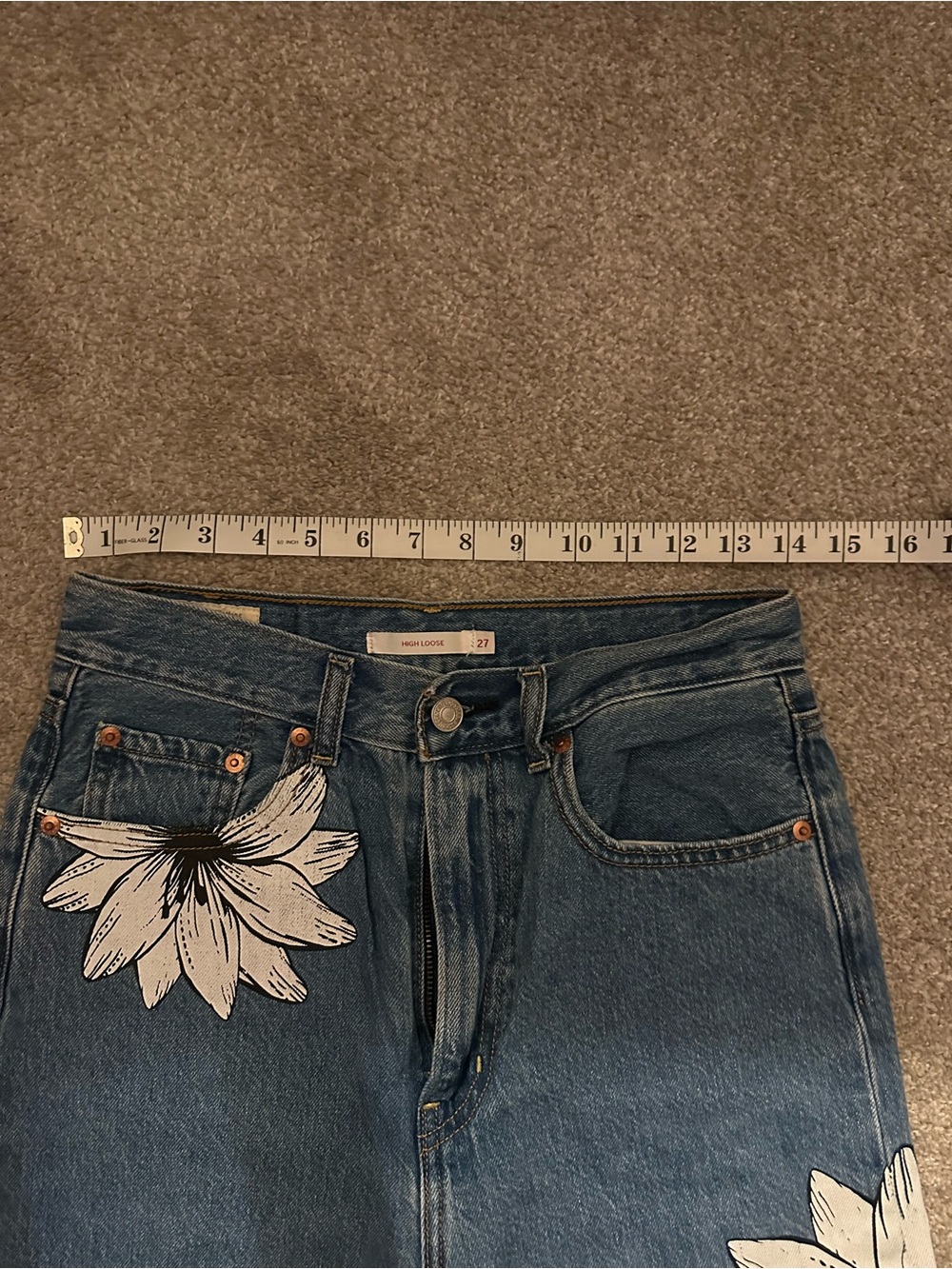 FARM Rio x Levi’s - Blue Denim Wide-Leg Jeans with White Floral Prints - Picture 7 of 7